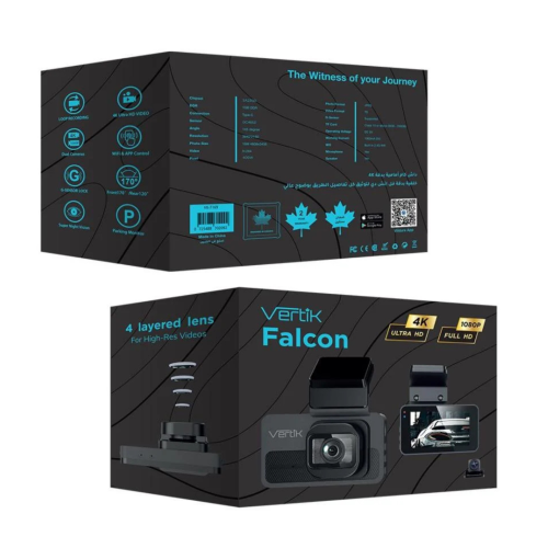 Vertik Falcon كاميرا سيارة داش كام بدقة 4K للواجهة...