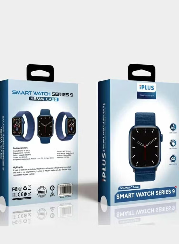 ساعة ذكية iPLUS Series 9 مقاس 45 ملم بشاشة 2.0 بوصة – بلوتوث 5.2، GPS، NFC، مقاومة للماء، متوافقة مع أندرويد و iOS