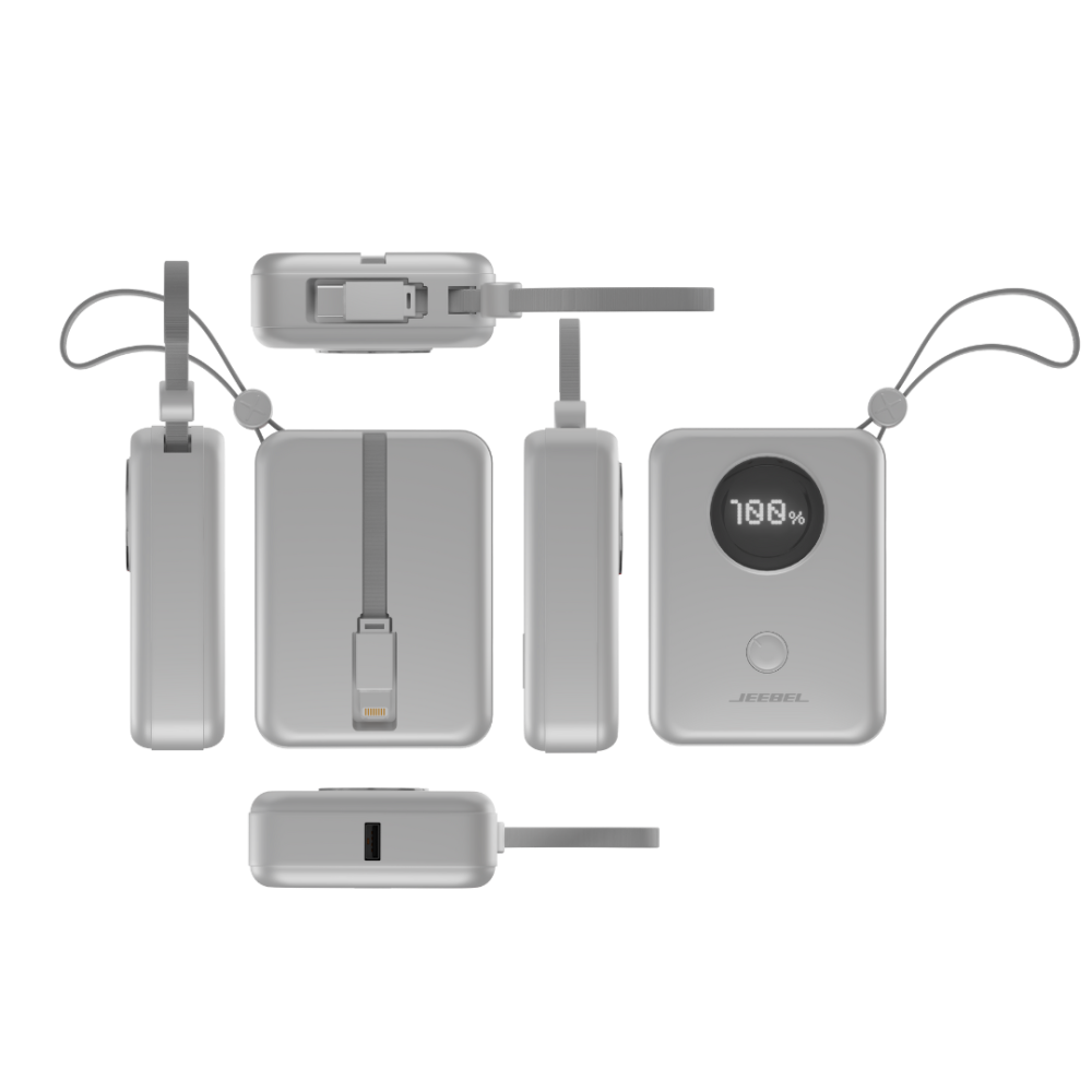 Jeebel باور بانك 10000mAh بشاشة رقمية – PD سريع 22.5W مع كابلات Lightning وType-C مدمجة