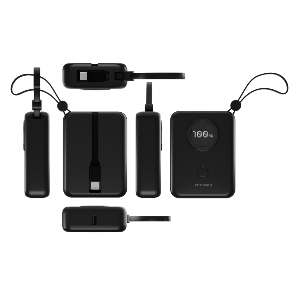 Jeebel باور بانك 10000mAh بشاشة رقمية – PD سريع 22.5W مع كابلات Lightning وType-C مدمجة