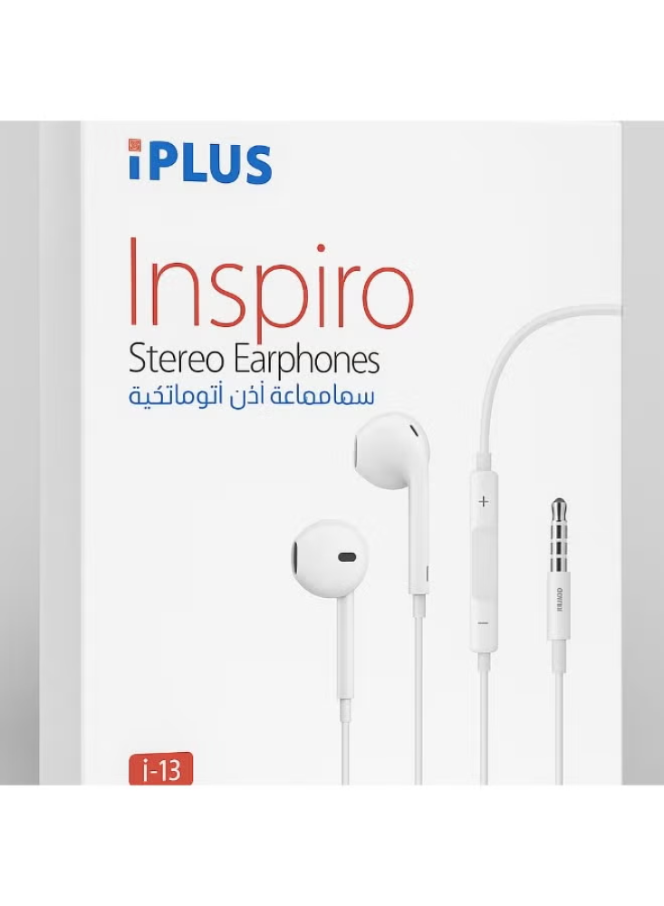 سماعة أذن ستيريو iPLUS Inspiro سلكية بمقبس 3.5 ملم مع مايكروفون - i13