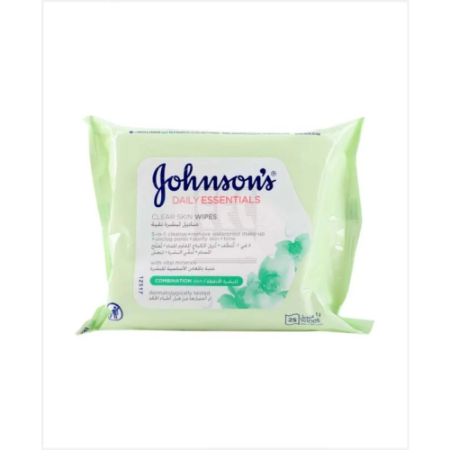جونسون- مناديل مبللة لتنظيف الوجه للبشرة المختلطة- 25 منديل