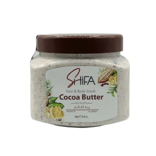 شفا صنفرة للوجه والجسم بزبدة الكاكاو وفيتامين اي - 500 مل
