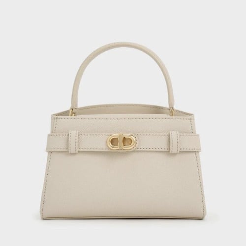 Aubrielle Metallic-Buckle Top Handle Bag -oat