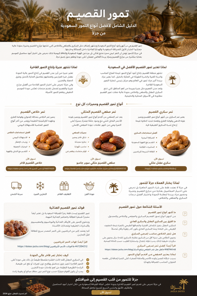 تمور القصيم الدليل الشامل لأفضل أنواع التمور السعودية من جزلآ