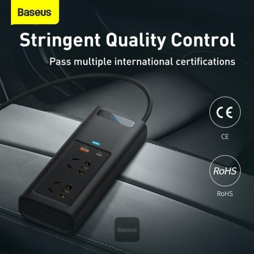 Baseus توصيلة سيارة بيسوس بقوة 150 واط و220 فولت بمنفذ تايب سي ومنفذ USB ومنفذين طاقة - اسود = 6932172646165