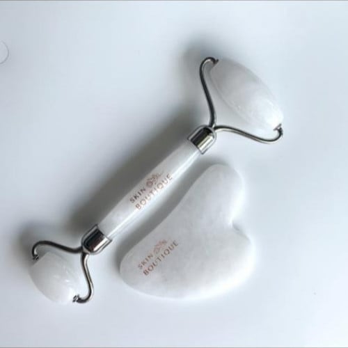 White Facial Roller & Gua Sha