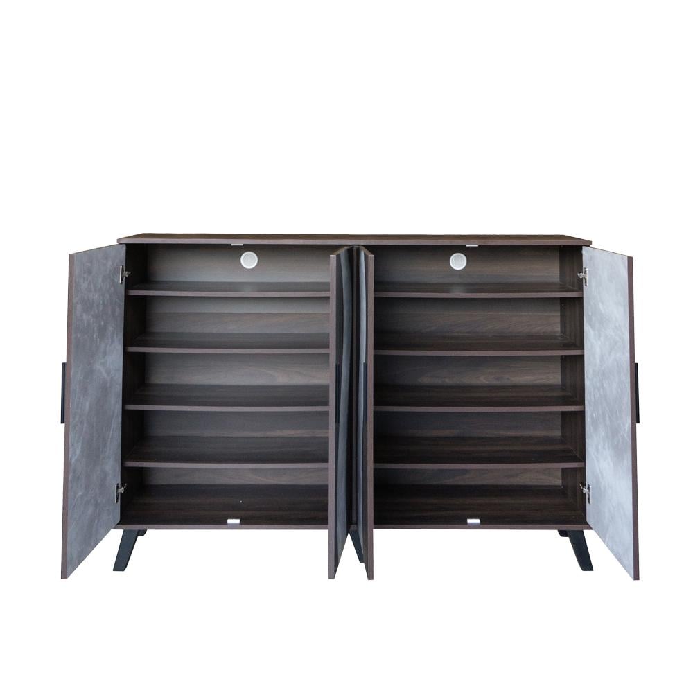 خزانة أحذية خشب بني غامق مع رمادي 5 أرفف 4 أبواب قسمين