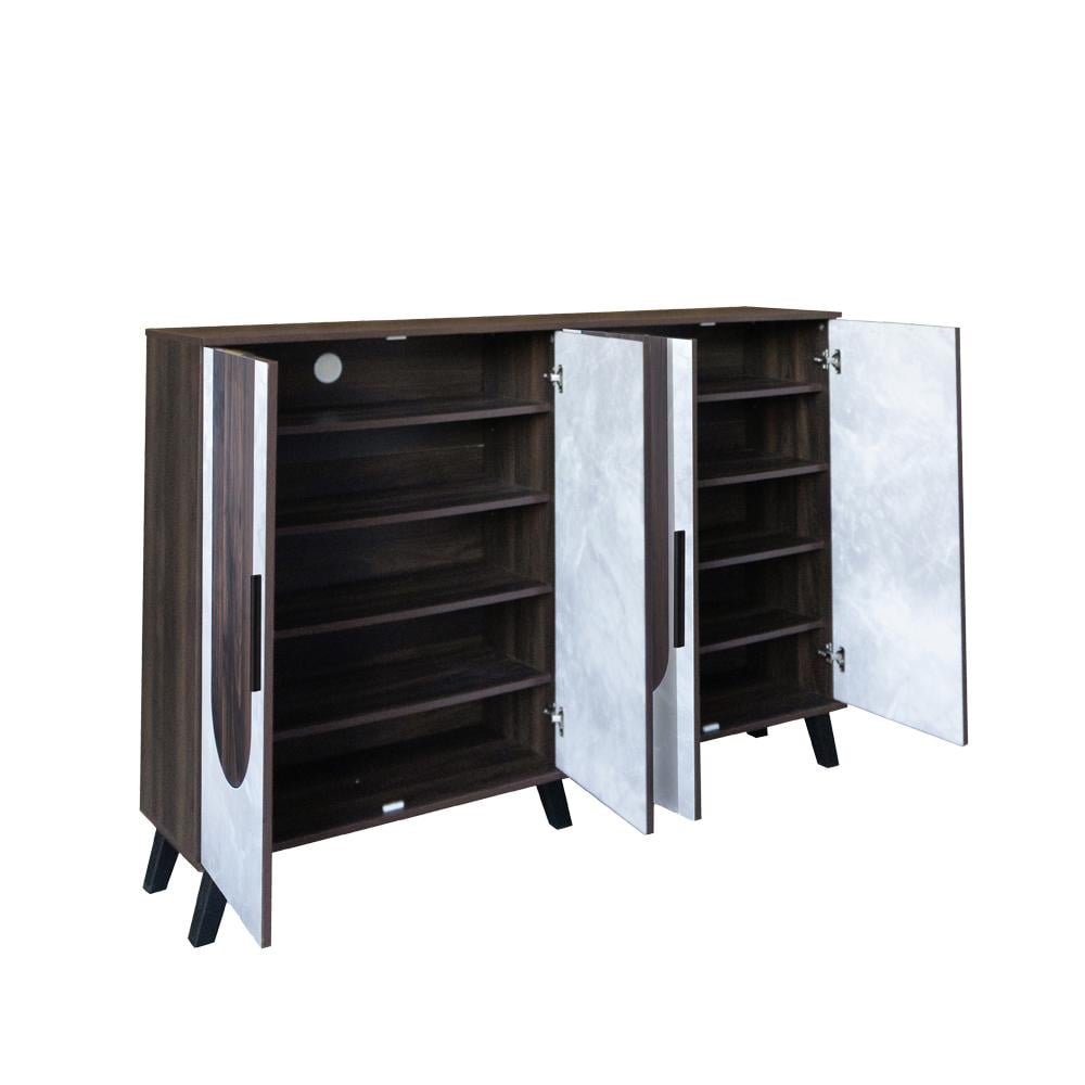 خزانة أحذية خشب بني غامق مع رمادي 5 أرفف 4 أبواب قسمين