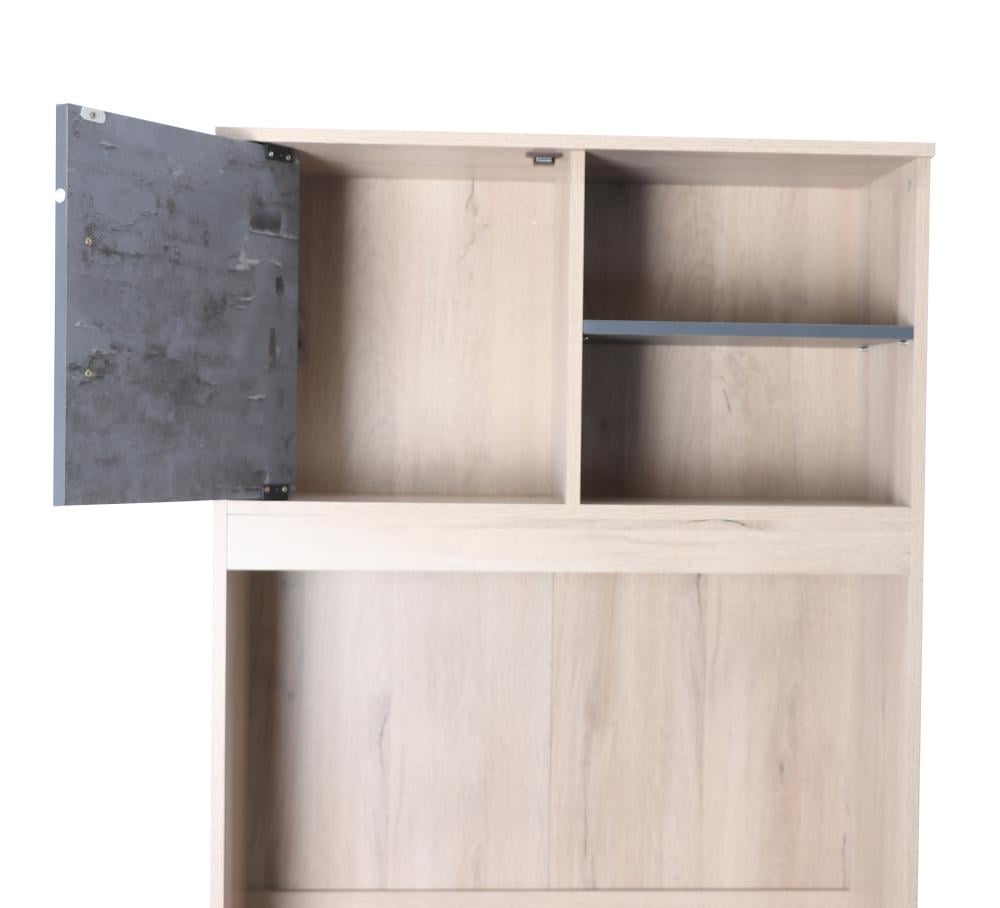 ركن كوفي مودرن بيج ورمادي مع أرفف وأدراج