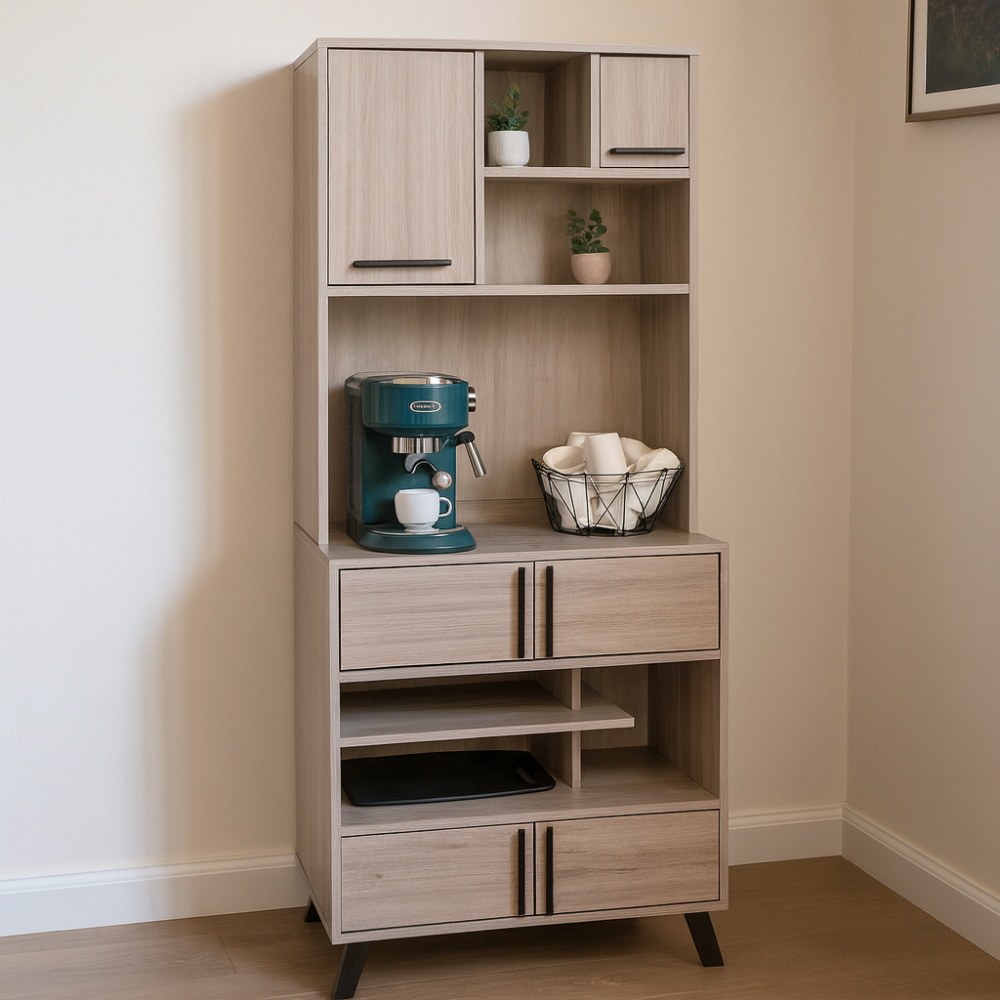 ركن قهوة خشب ماليزي مع أدراج تنظيم متعددة – لون خشبي