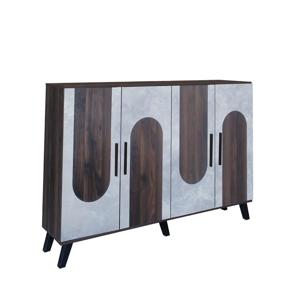 خزانة أحذية خشب بني غامق مع رمادي 5 أرفف 4 أبواب قسمين