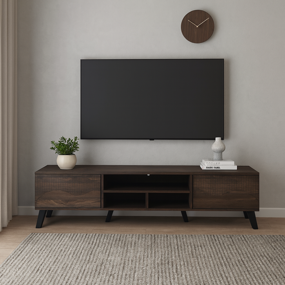 طاولة تلفزيون مستطيلة 180 سم - بني غامق