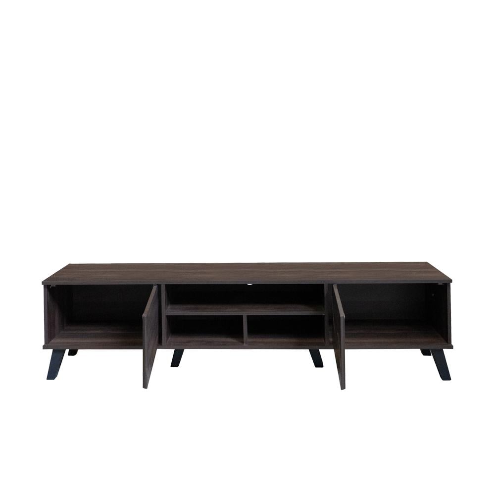 طاوله تلفزيون بني 180 سم درجين وارفف خشب - صناعة ماليزي