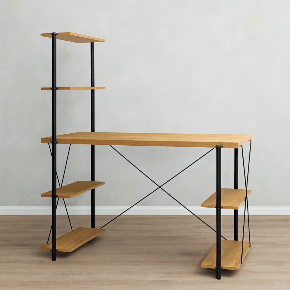 مكتب دراسه مع ارفف خشب