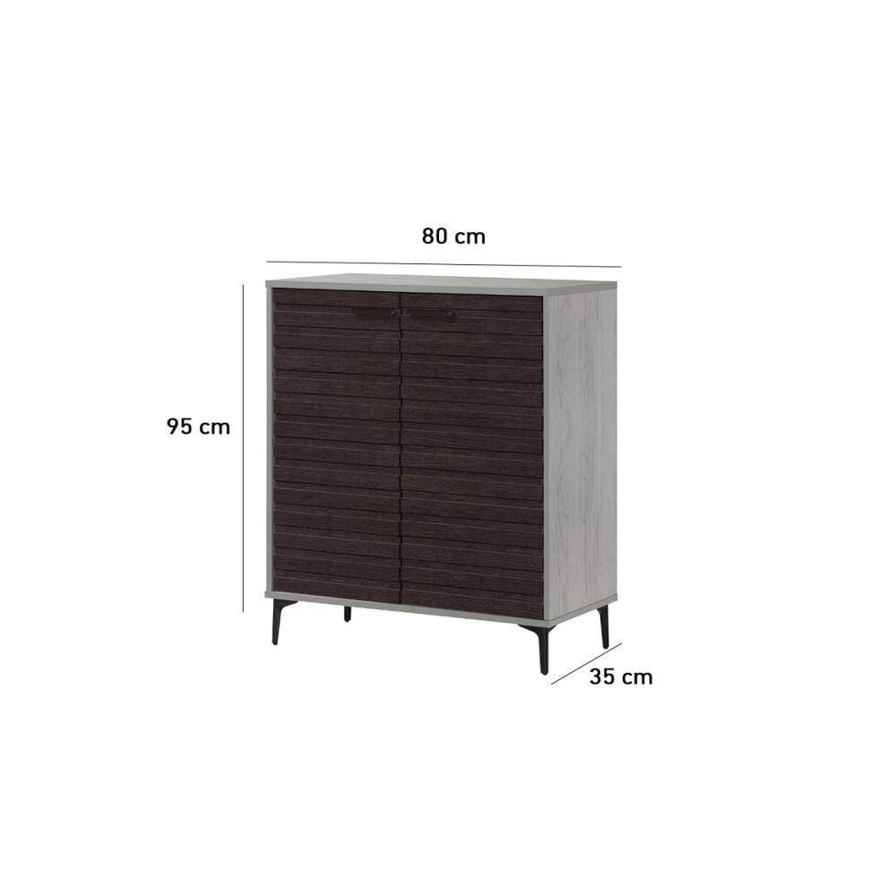 دولاب احذية خشب ماليزي درفتين 4 ادوار - رمادي وبني غامق