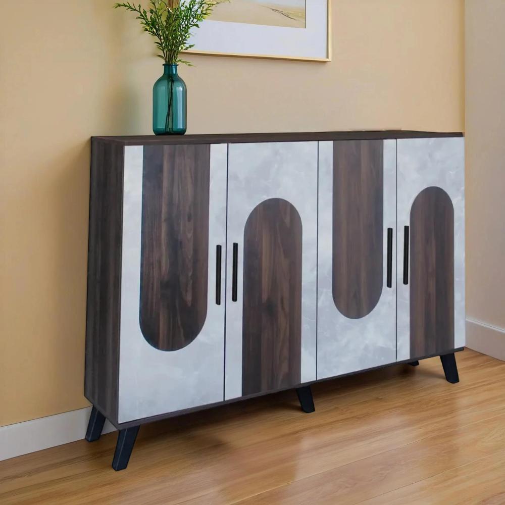 خزانة أحذية خشب بني غامق مع رمادي 5 أرفف 4 أبواب قسمين