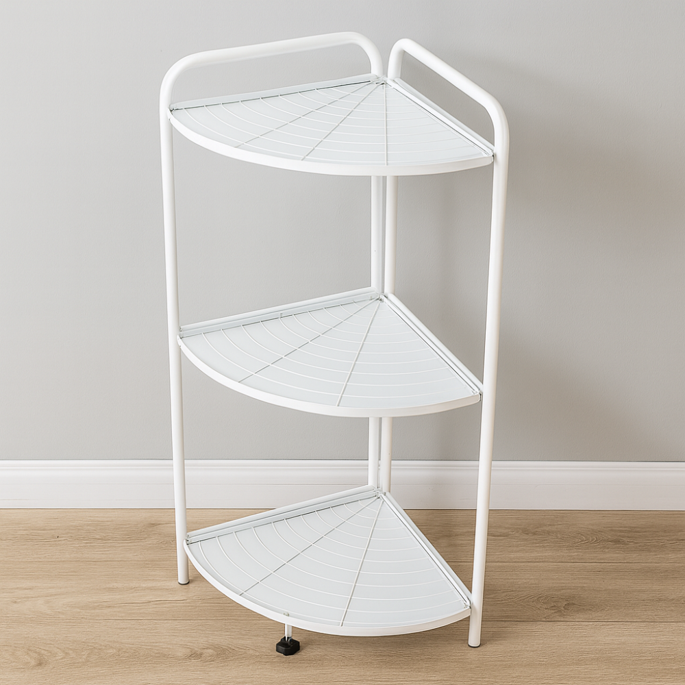رفوف تنظيم معدنية زاوية 3 أدوار لون أبيض