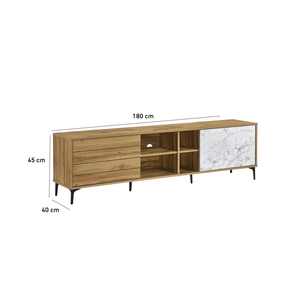 طاولة تلفزيون خشب ماليزي 180 سم - بيج وأبيض رخامي