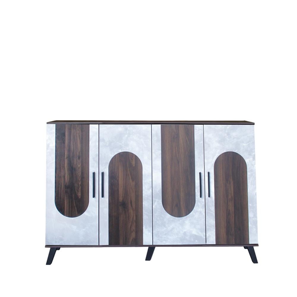 خزانة أحذية خشب بني غامق مع رمادي 5 أرفف 4 أبواب قسمين