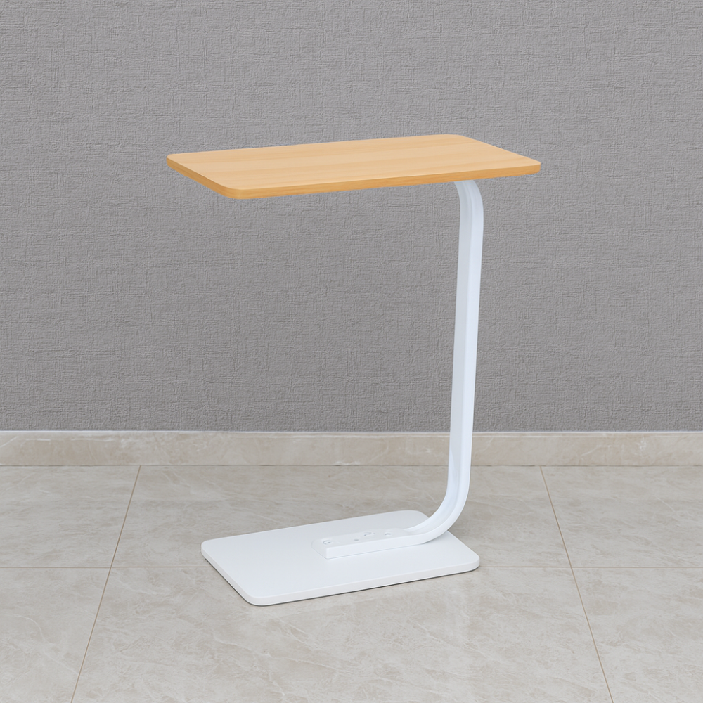 طاولة تقديم وخدمة فاخرة من الخشب بقاعدة معدنية - خشبي وابيض