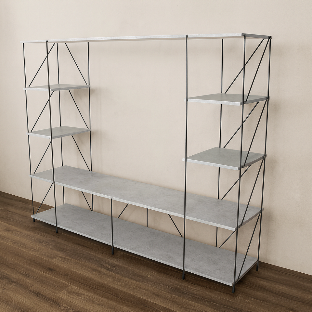 وحدة تلفزيون خشبية 4 ادوار مقاس 160 سم  بتصميم مفتوح مع ارفف