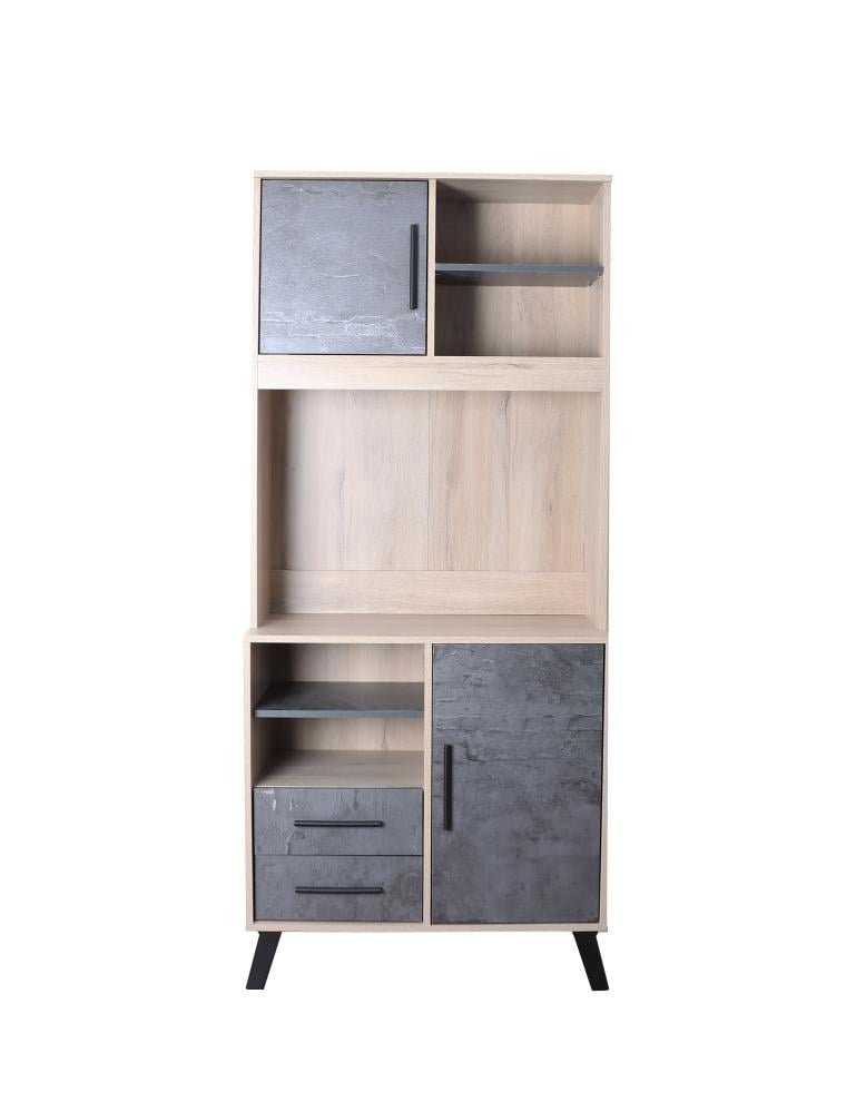 ركن كوفي مودرن بيج ورمادي مع أرفف وأدراج