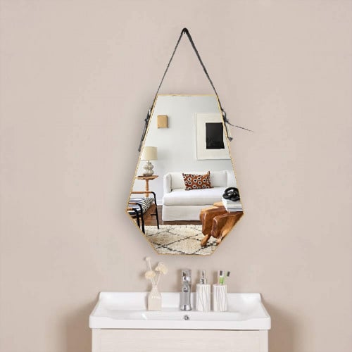 مرآة معلقة جدارية سداسية الشكل بحزام تثبيت