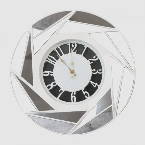 ساعة حائط دائرية مرايات بتصميم منشور لون أبيض