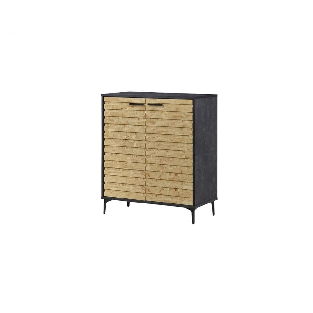 دولاب احذية خشب ماليزي درفتين 4 ادوار - رمادي غامق وبيج