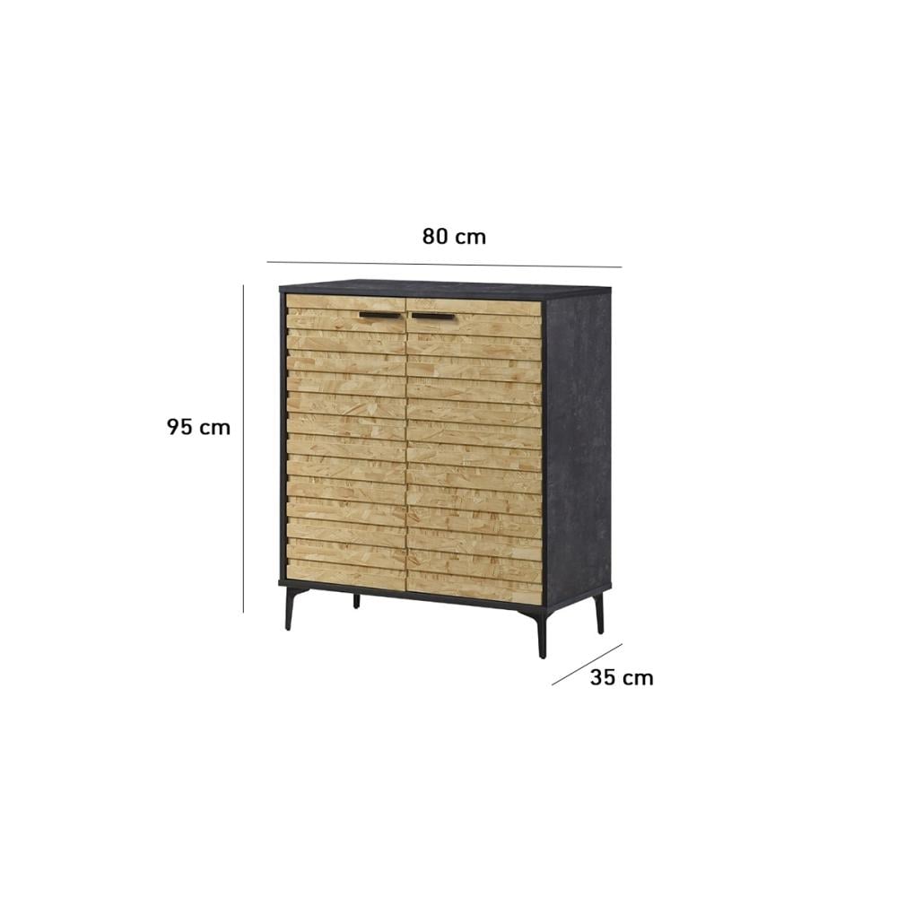 دولاب احذية خشب ماليزي درفتين 4 ادوار - رمادي غامق وبيج