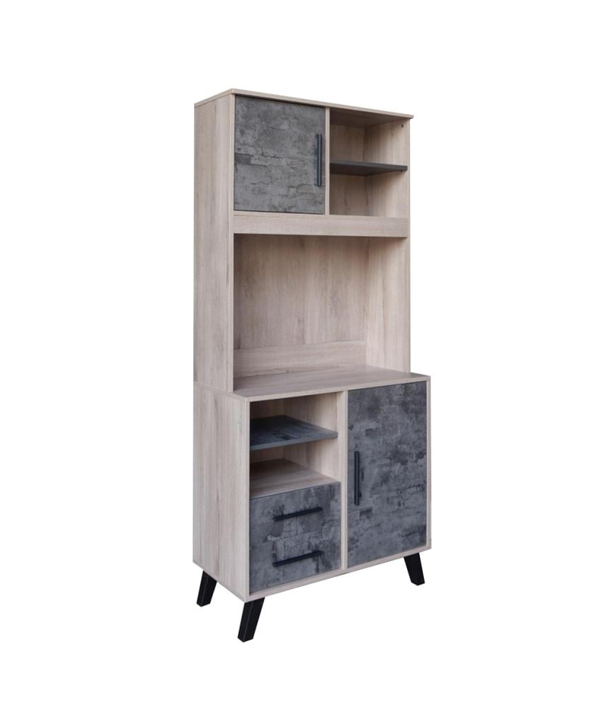 ركن كوفي مودرن بيج ورمادي مع أرفف وأدراج