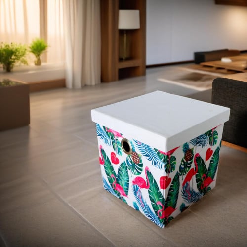 صندوق تخزين بغطاء مزين برسومات فلامنجو جميلة