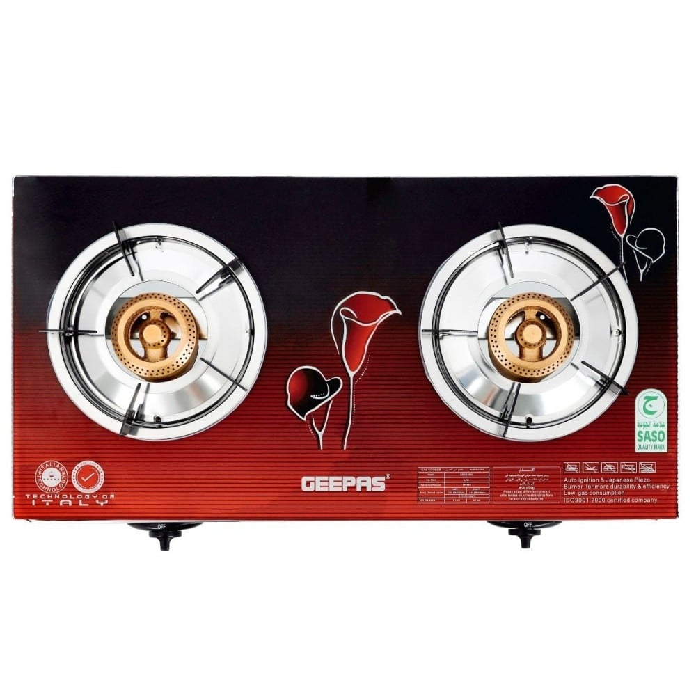بوتجاز جيباس مزدوج 2 عين - سطح زجاج احمر-L-03-01