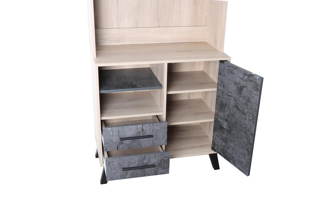 ركن كوفي مودرن بيج ورمادي مع أرفف وأدراج