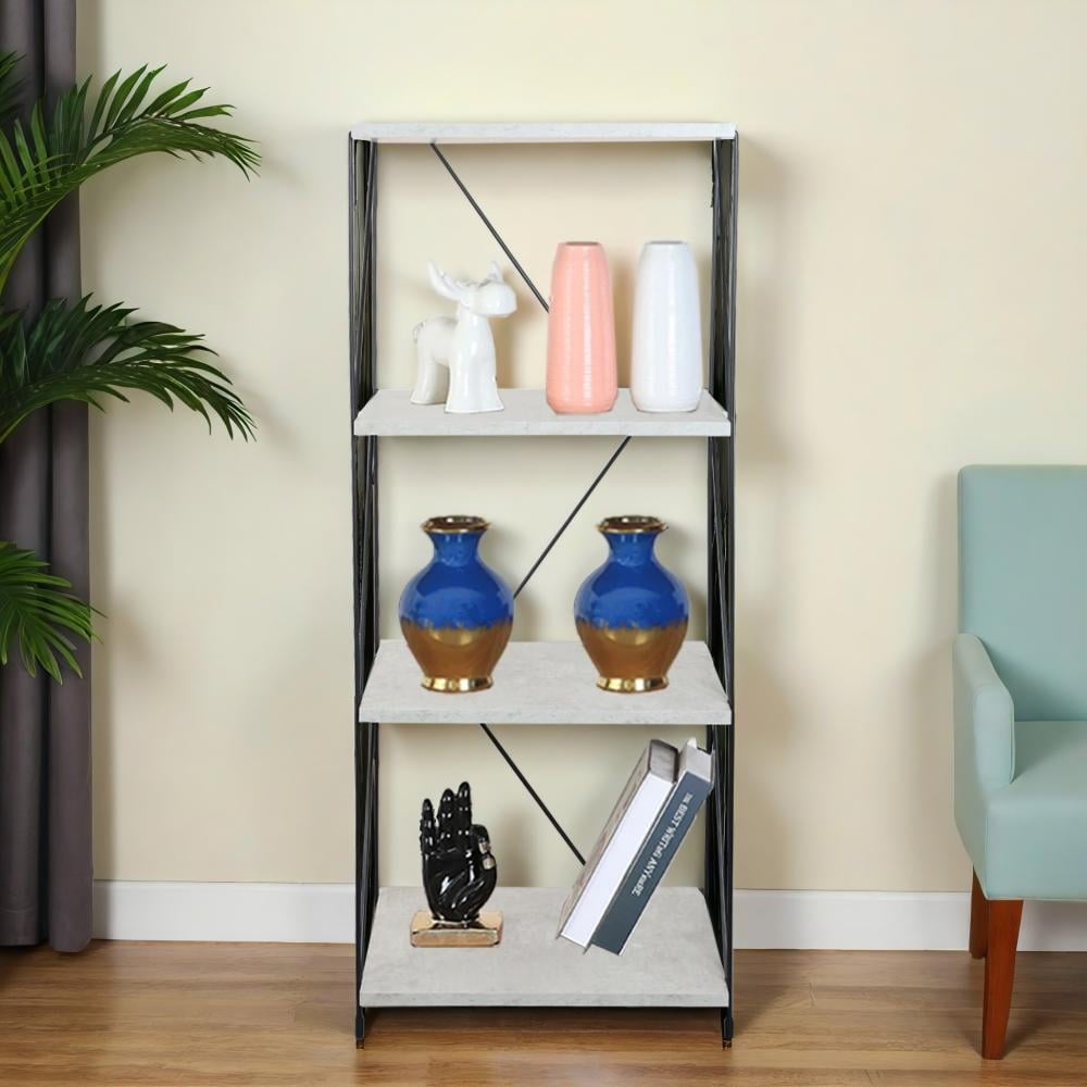 وحدة رفوف خشبية 4 ادوار خشب ماليزي لون رمادي