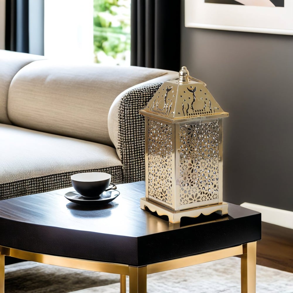 فانوس رمضان استيل لون ذهبي مربع