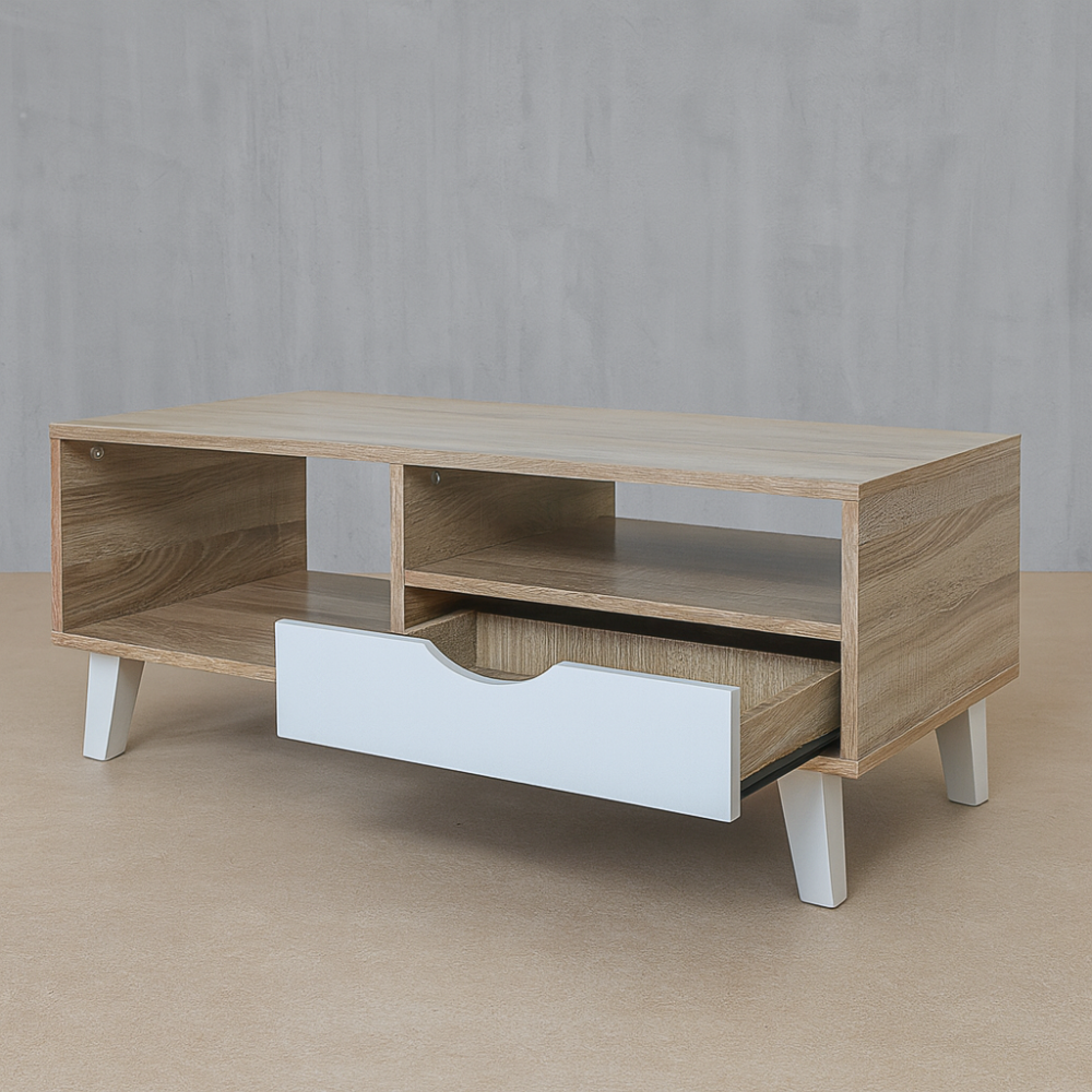 طاوله قهوة ماليزي خشبي - أبيض