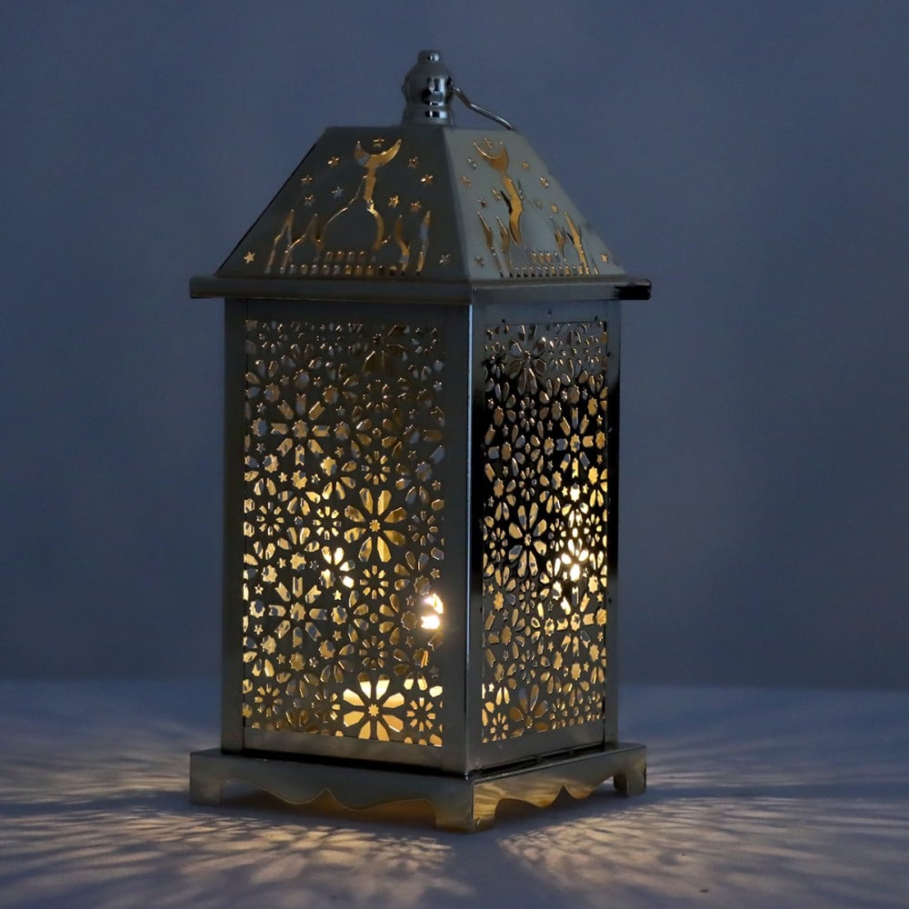 فانوس رمضان استيل لون ذهبي مربع