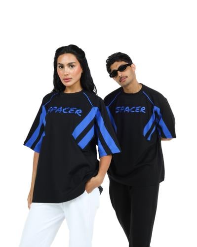 T-shirt black blue ribbons