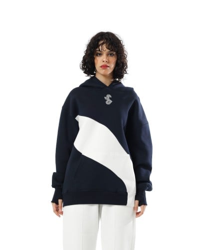 Hoodie Navy with White wave