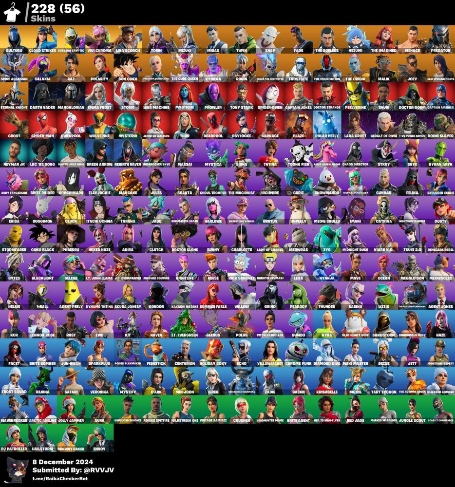 228 سكن + فل نوااددر + سكنات نادره + اكس كريتوس +حزمه نادره جدا + اكسات نادره + سكنات عرق ونادره