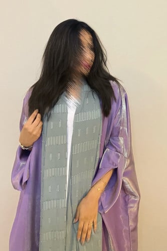SH2 - عباية بنفسجي صيفي نصف بشت قماش كريب لمعة مع...