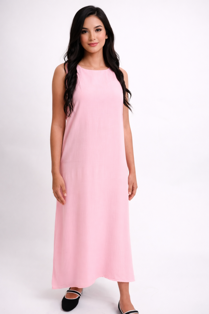 فستان وردي - كتان