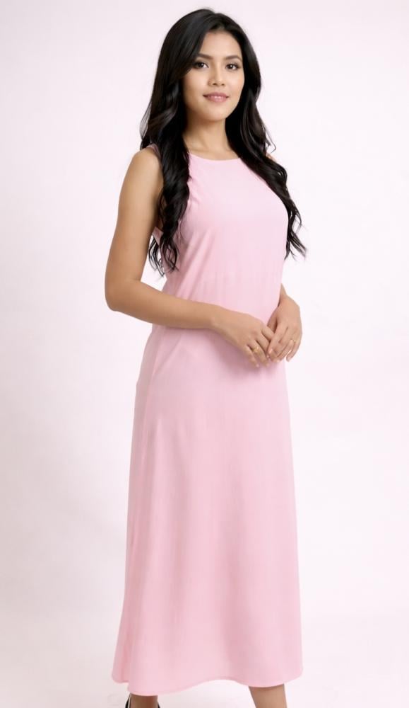 فستان وردي - كتان