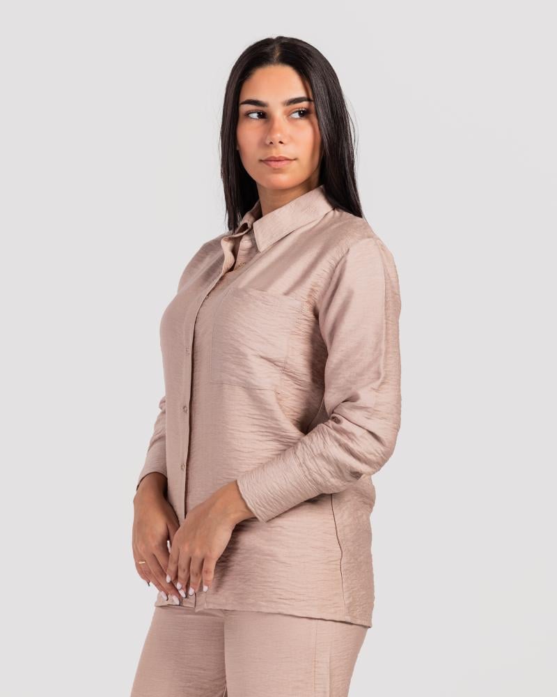 طقم كتان قطعتين بأكمام طويلة-كافية فاتح