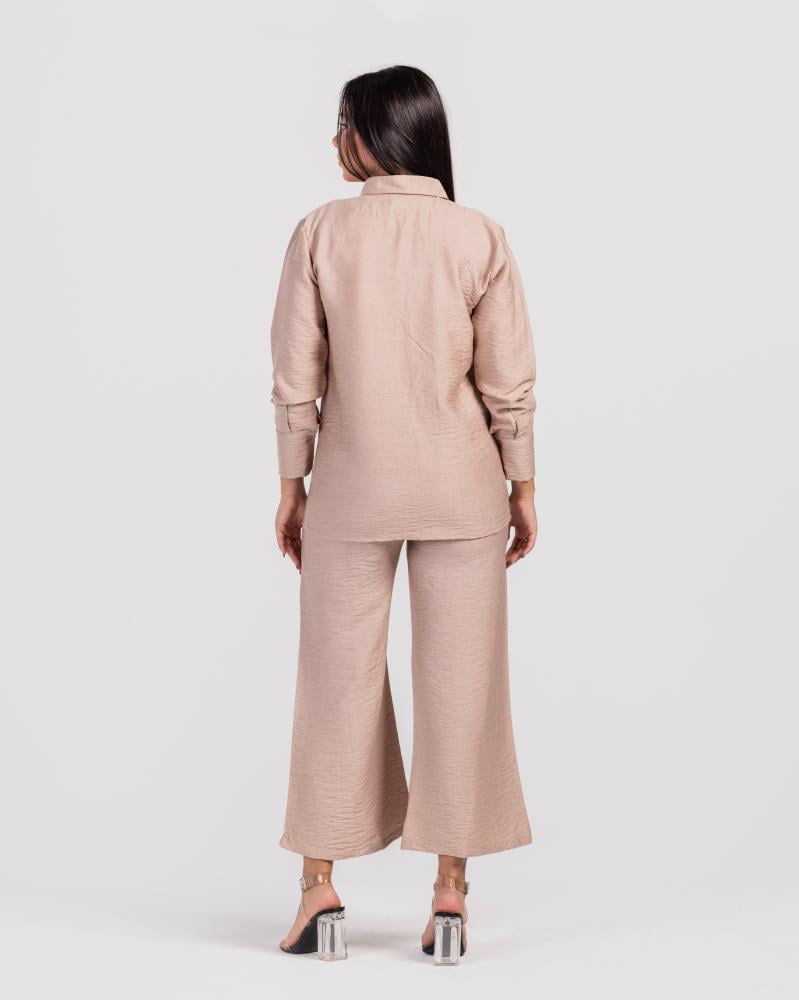 طقم كتان قطعتين بأكمام طويلة-كافية فاتح