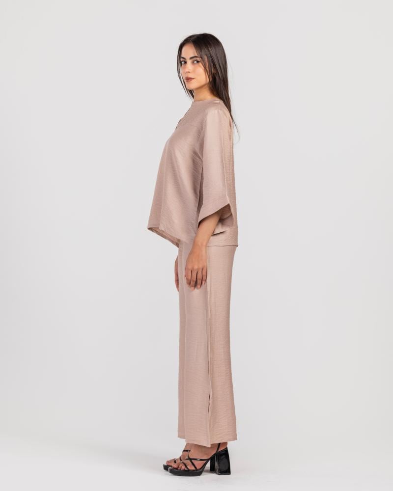 طقم كتان قطعتين - كافيه فاتح