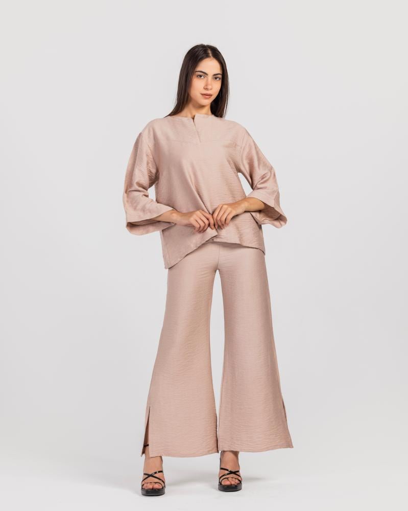 طقم كتان قطعتين - كافيه فاتح