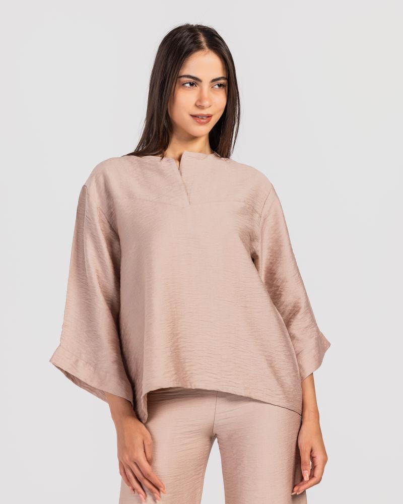 طقم كتان قطعتين - كافيه فاتح